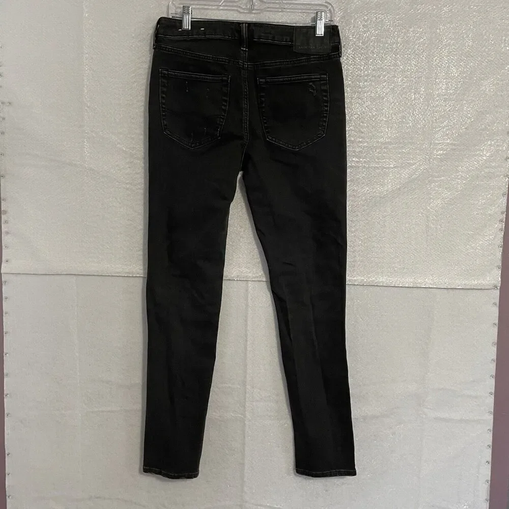 American Eagle Jeans 28x30 Black Denim SKINNY Distressed Airflex+ Stretch